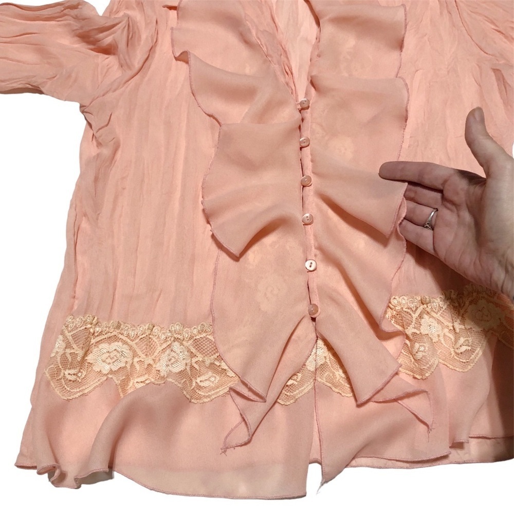 Vintage 90s Allison Taylor Crinkle Ruffled Blouse - Picture 4 of 12